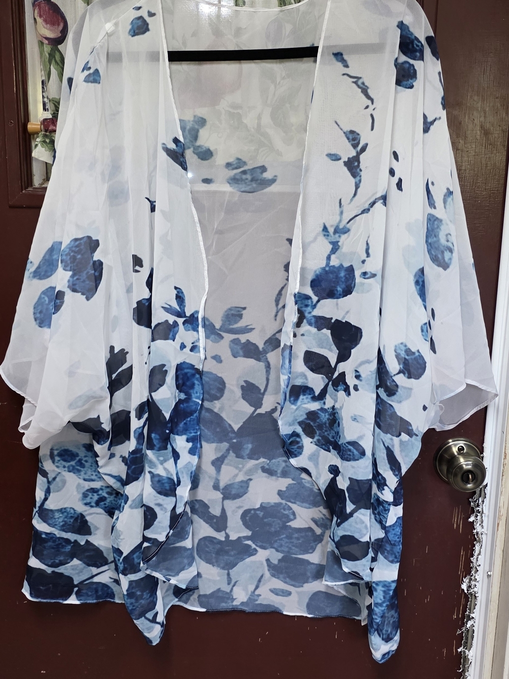 Source Unknown White Chiffon Kimono with Blue Floral Print